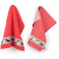 Hand- en Theedoek - Kippen - Rood